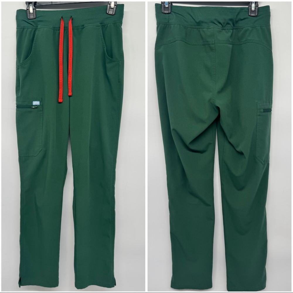 Lago Hunter Green Trillium Straight Leg Scrub Pants with Orange Drawstring XS